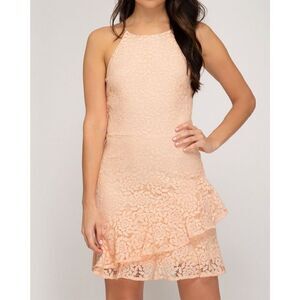 NWT Almost Pink Romantic Floral Ruffle Mini‎ Dress S